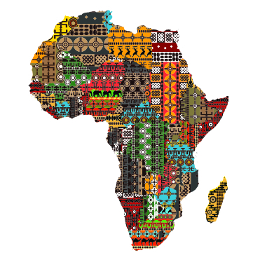 Africa map with countries made of ethnic textures